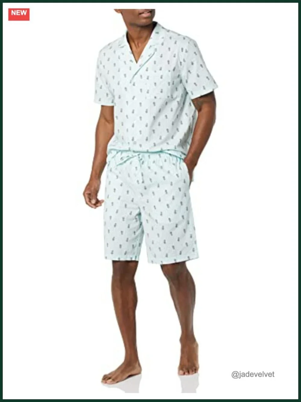 Men's Cotton Stretch Poplin Notch Collar Short Pajama Set Sleepwear
